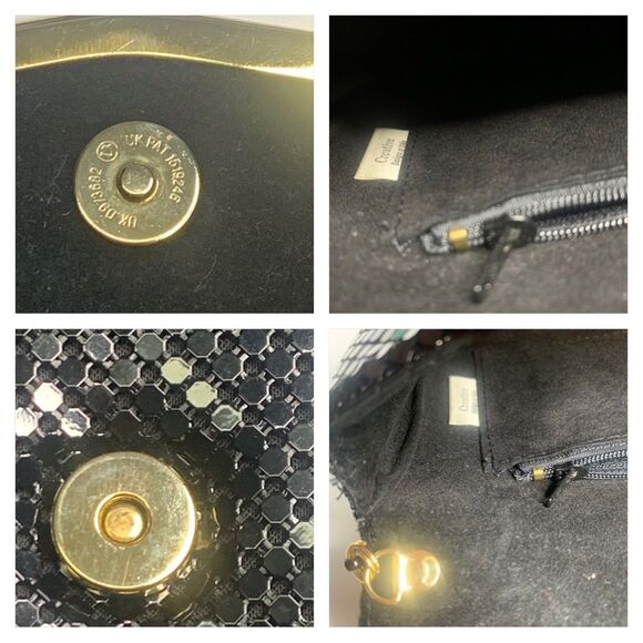 Black Metal Mesh-Metal Gold Tone Metal Trim Evening Shoulder Purse or Clutch - Picture 7 of 15